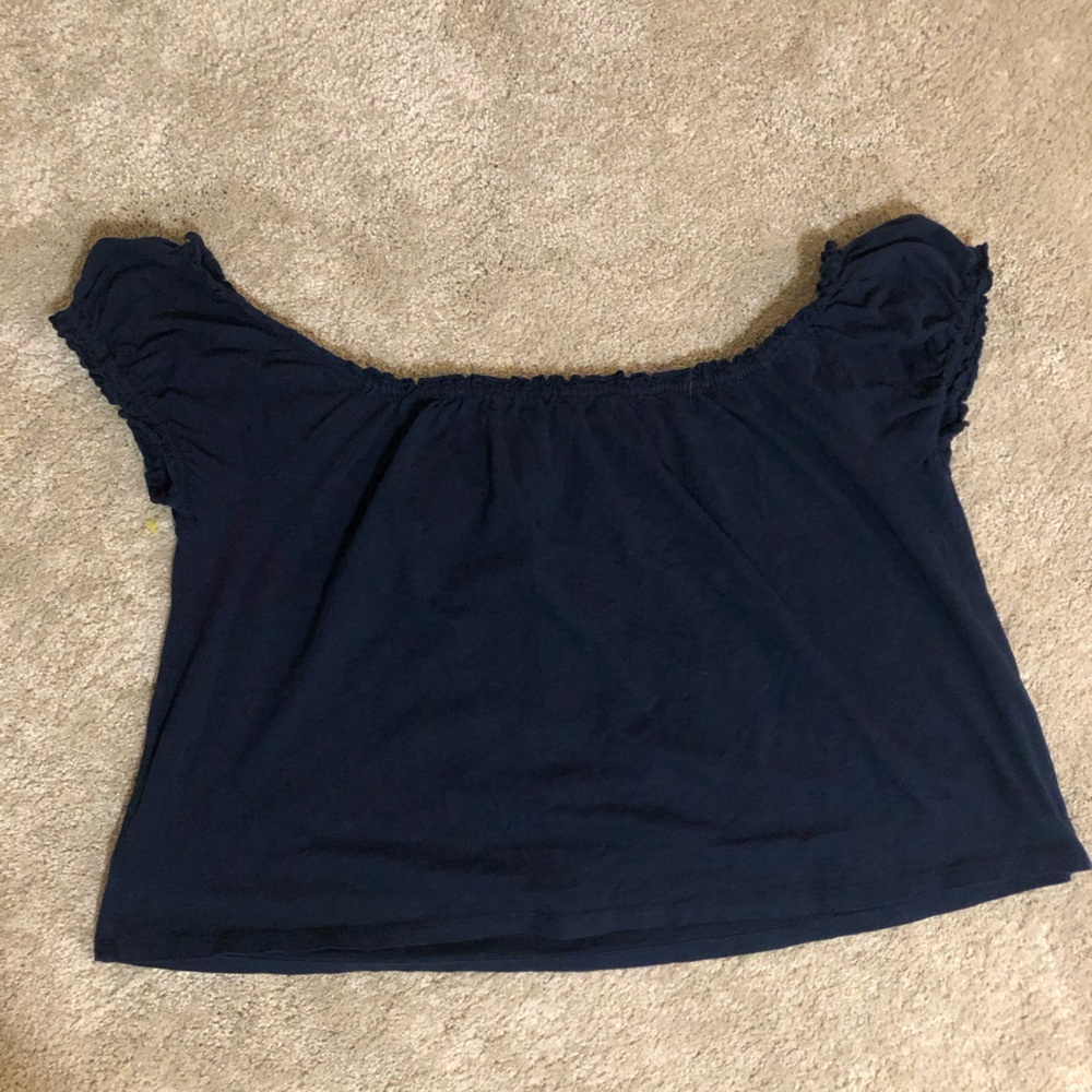 NWT American Eagle Navy Off Shoulder Crop Top Large Boho Peasant Summer Sz L - Picture 8 of 9
